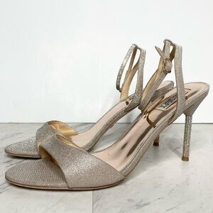Badgley Mischka Champagne Glitter Heeled Sandal 11